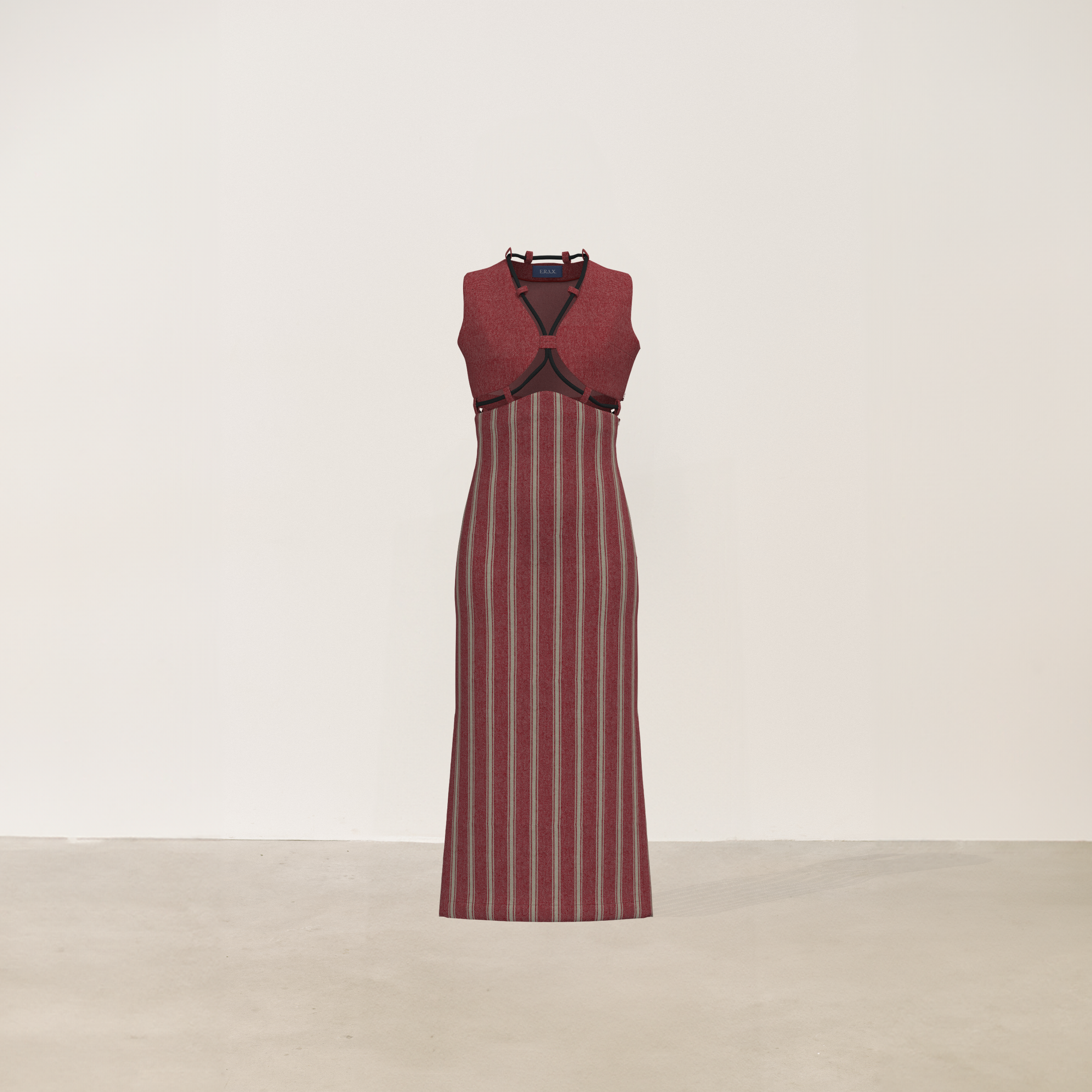 Vestido midi dos piezas rojo y beige