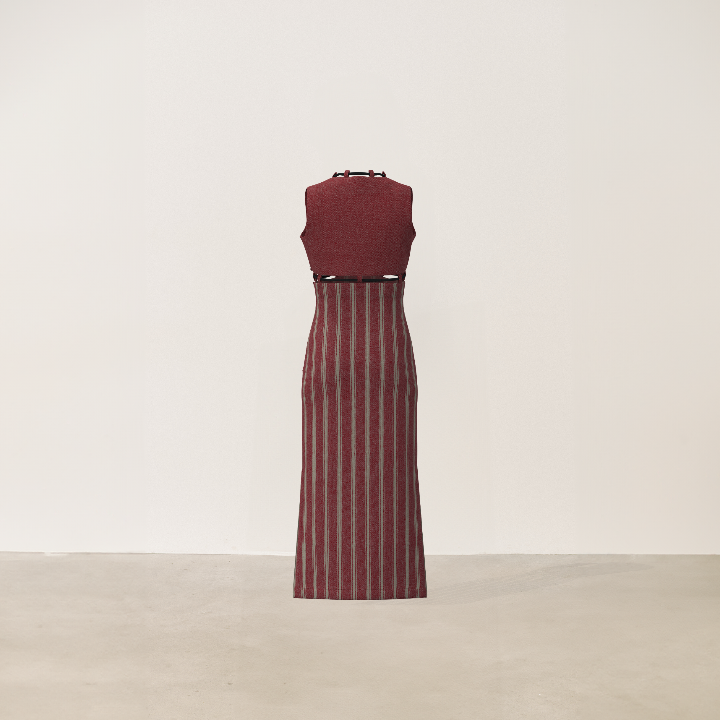 Vestido midi dos piezas rojo y beige