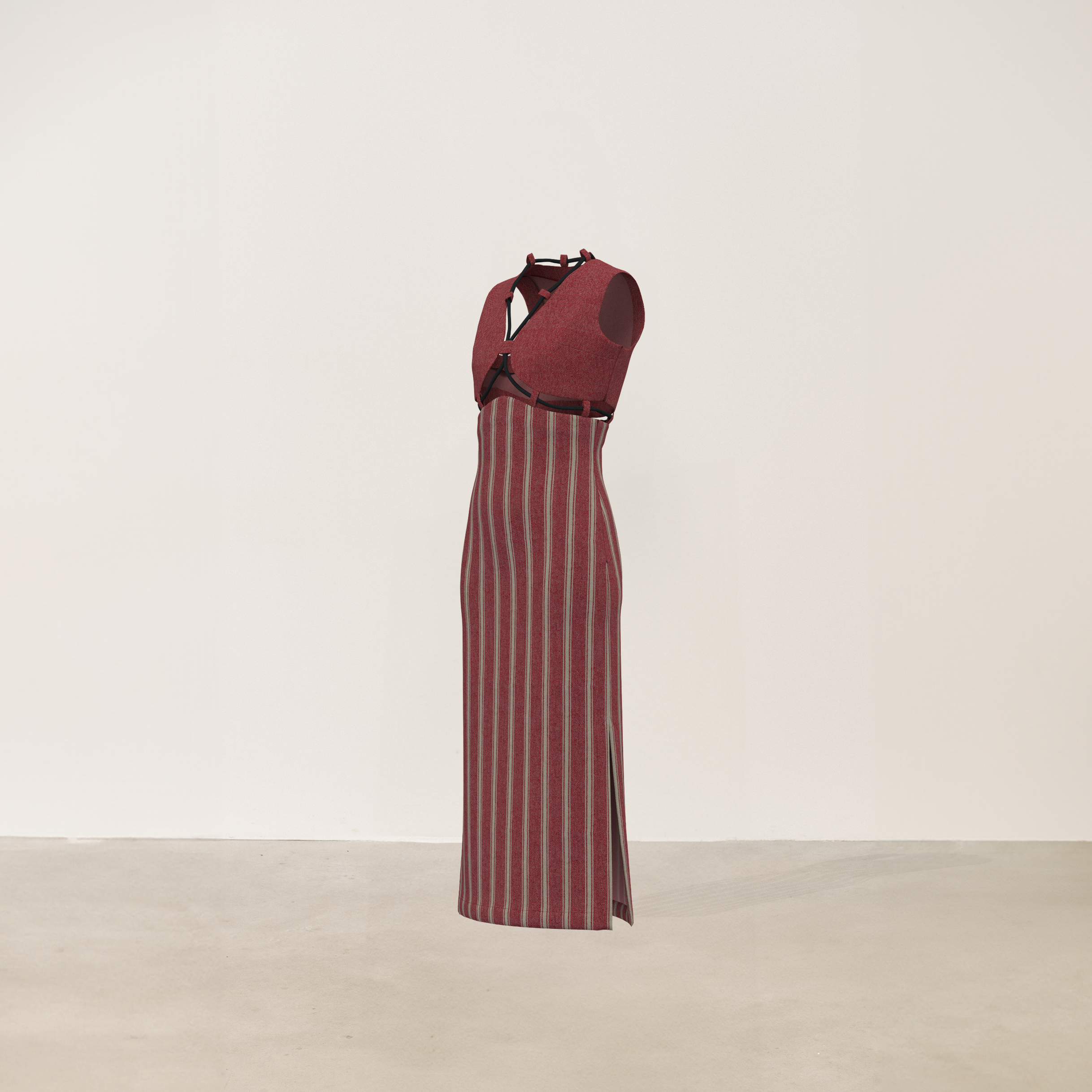 Vestido midi dos piezas rojo y beige