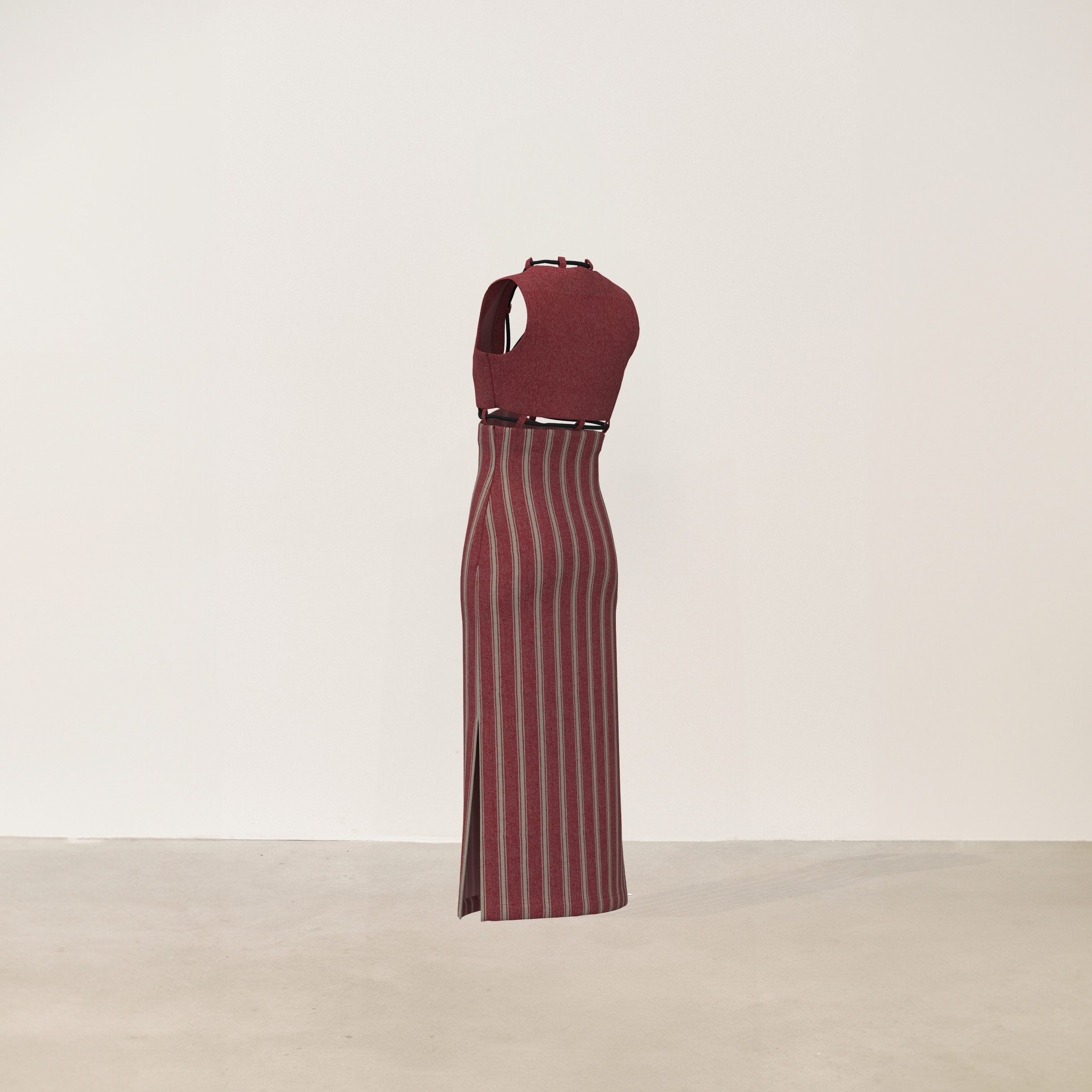 Vestido midi dos piezas rojo y beige