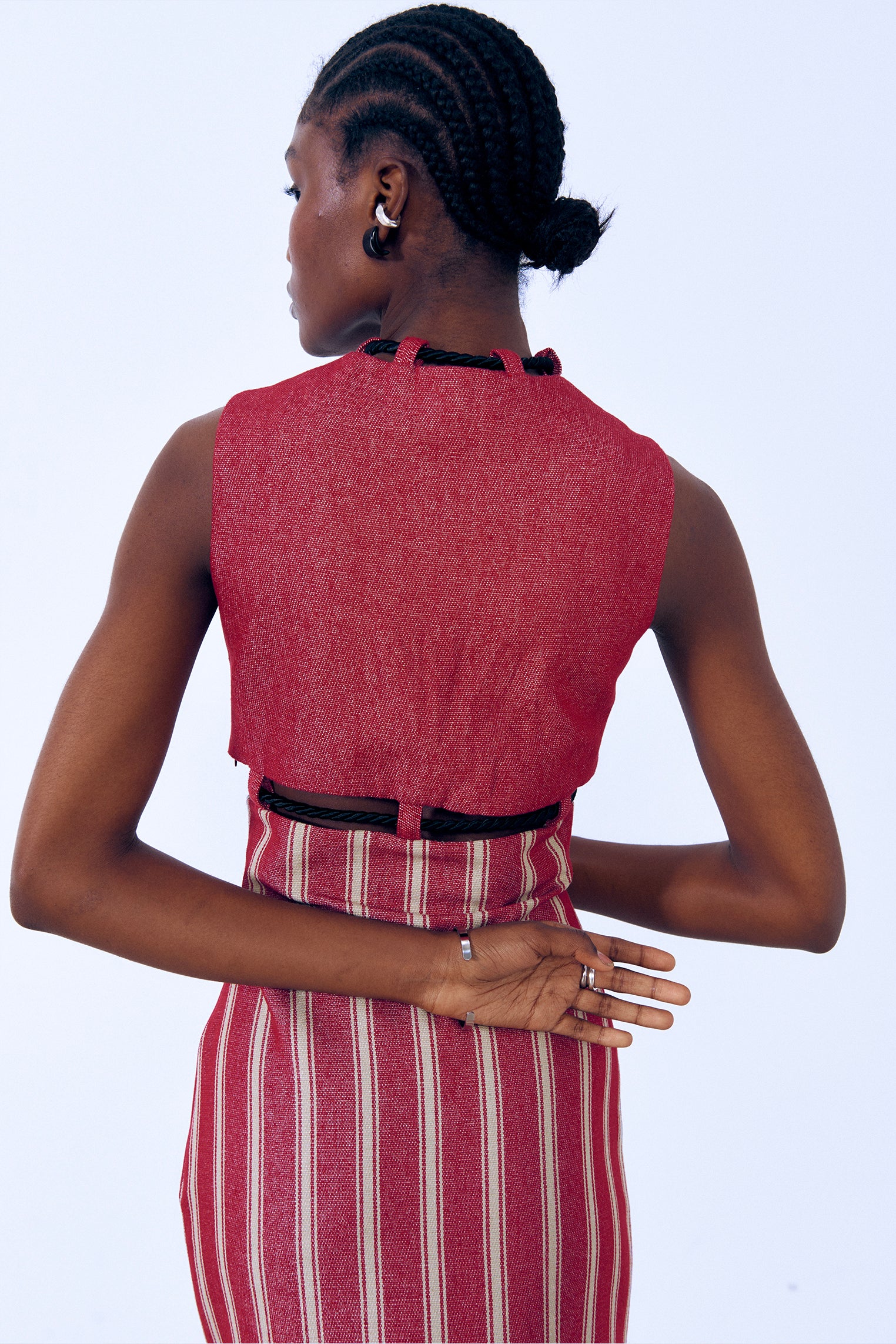 Vestido midi dos piezas rojo y beige