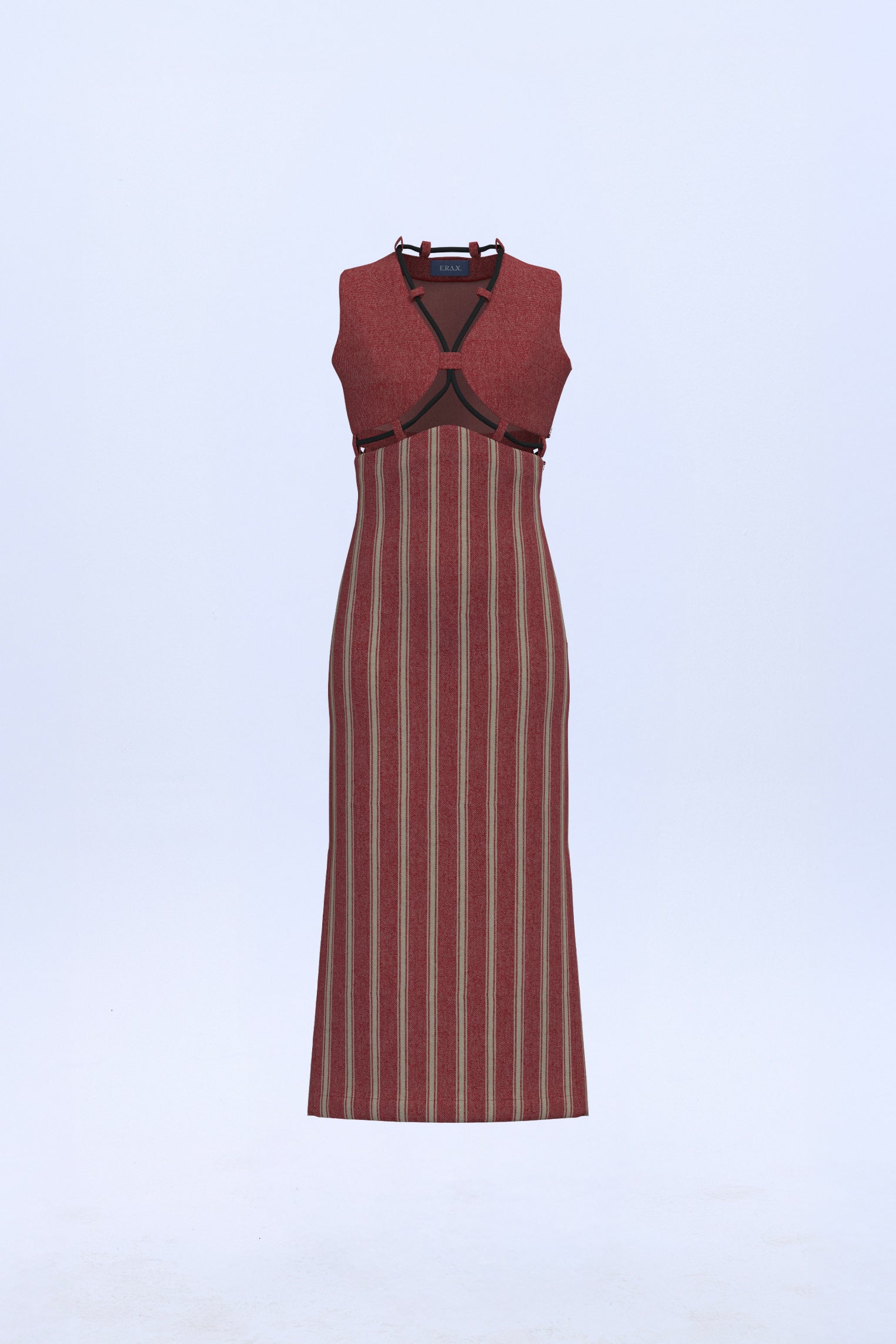 Vestido midi dos piezas rojo y beige