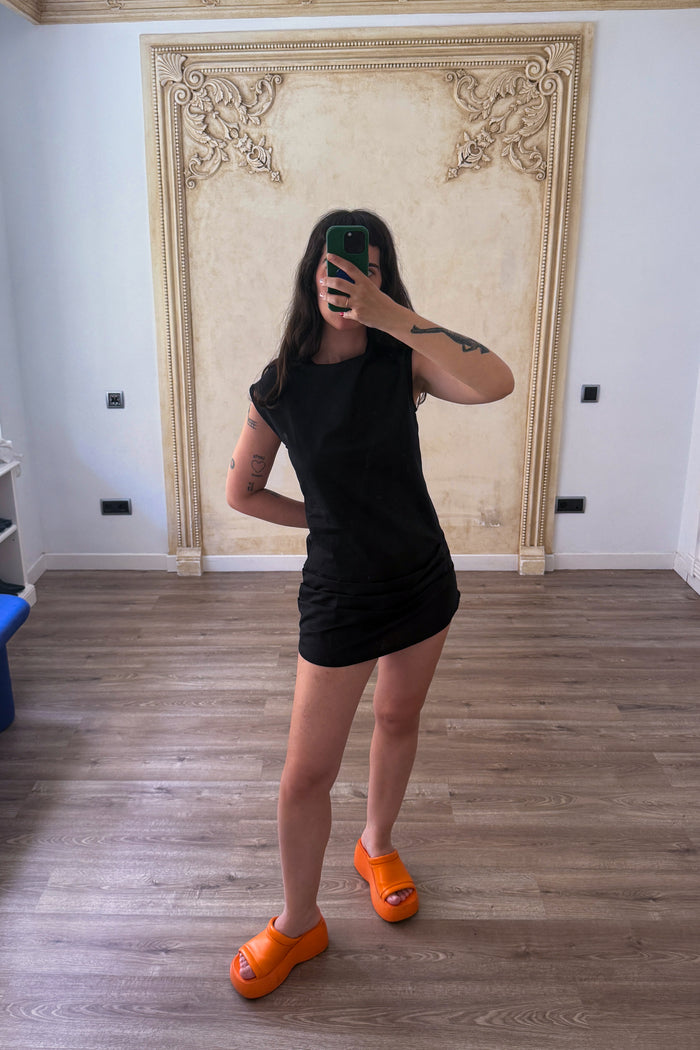 "Solana" dress in black linen