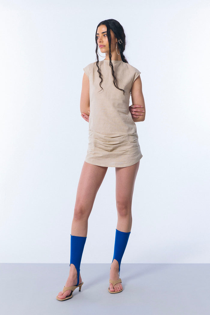 "Solana" dress in sand linen