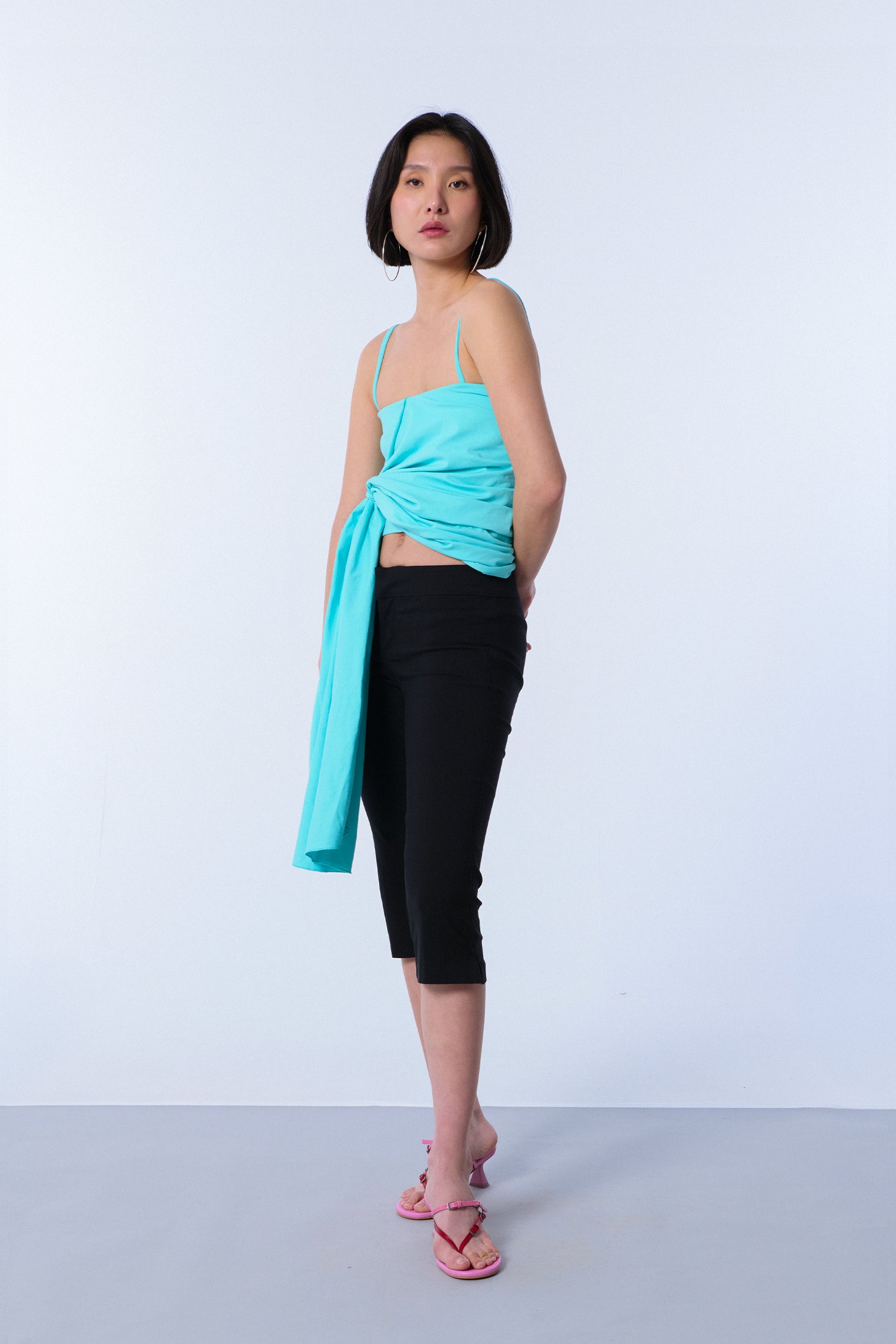 Top "revuelo" en algodón turquesa