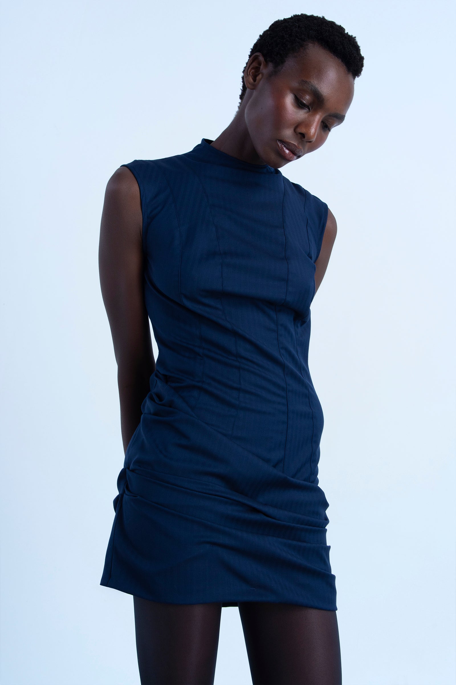 Vestido mini "esencia" en lana merino Azul Marino