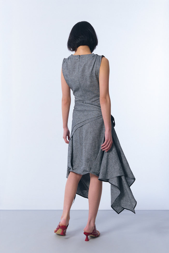 Vestido "ventorro" en lino de espiga negro