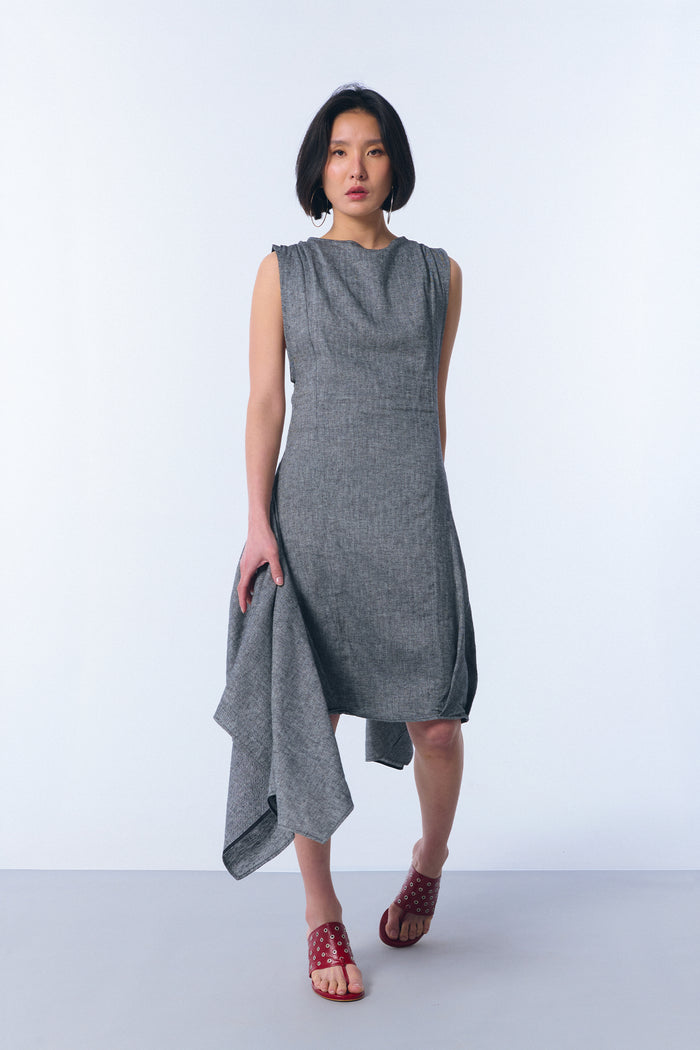 Vestido "ventorro" en lino de espiga negro