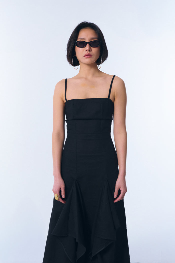 Vestido "tendal" en lino negro